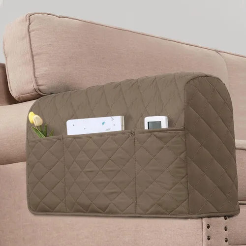 Vista 11 de Paquete de 2 fundas resistentes al agua para reposabrazos para sillas y sofás, fundas de brazo para sofá con 3 bolsillos para teléfono, sofá