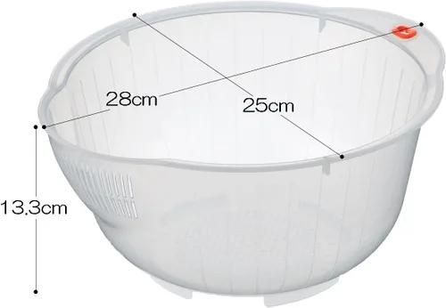 Vista 2 de Inomata Bol de plástico japonés para lavar arroz con escurridor lateral e inferior
