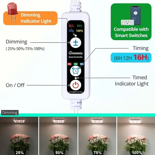 Vista 3 de Luz LED de espectro completo para cultivo de plantas de interior, 2 paneles de 10 W con temporizador de 6/12/16 horas, luces regulables para plantas