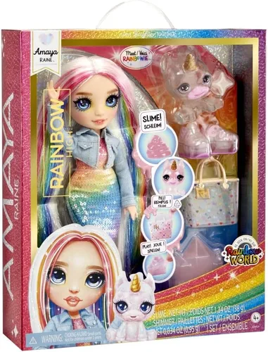 Vista 3 de RAINBOW HIGH Muñeca de moda con kit de slime y mascota - Amaya (arcoíris) - Muñeca centelleante de 11.0 in con ciervos con purpurina para bricolaje