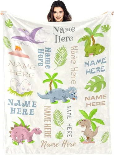 Vista 20 de Manta de bebé de dinosaurio personalizada para niños y niñas, manta personalizada de dinosaurio con nombre, manta de animal lindo para niños, manta
