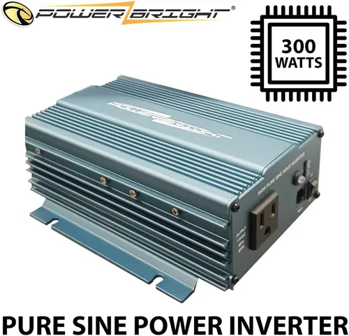 Vista 4 de PowerBright Inversor de corriente de onda sinusoidal pura de 300 W, inversor de automóvil CC de 24 V a 120 V CA con salida de CA de 120 voltios