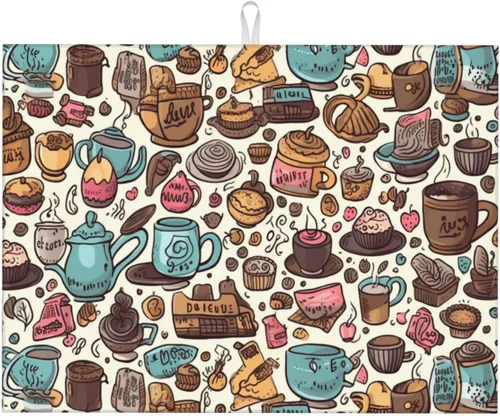 Vista 16 de Tapete de secado de platos de limón para encimera de cocina, protector y decoración súper absorbente de doble cara de microfibra para barra de café