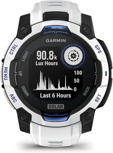 Vista 38 de Garmin Instinct® 3 45mm, pantalla AMOLED, reloj inteligente GPS resistente para exteriores, bisel reforzado con metal, linterna incorporada, hasta
