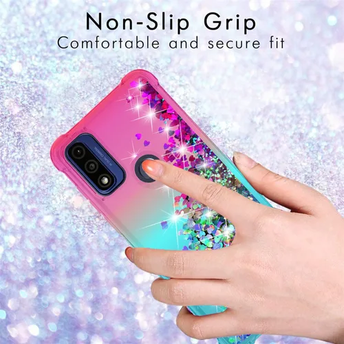 Vista 3 de Funda para teléfono Moto G Pure, Moto G Play 2023 con protector de pantalla HD, diseño de arena movediza con purpurina líquida flotante en degradado