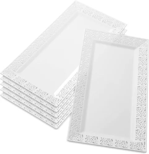 Vista 10 de Silver Spoons Bandejas de encaje desechables para bodas y cenas de lujo 6 piezas Oro 14' x 7.5