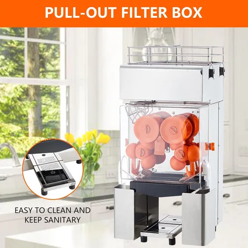 Vista 5 de Garvee Exprimidor comercial, extractor de jugo de alimentación automático de 110 V, exprimidor naranja de 120 W para 20-30 por minuto, con caja