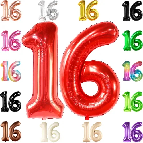 Vista 10 de KatchOn Globo marrón café con el número 16 de 1 pieza, 40 pulgadas, decoraciones de cumpleaños para niñas y niños Globo marrón café número 16 de 1