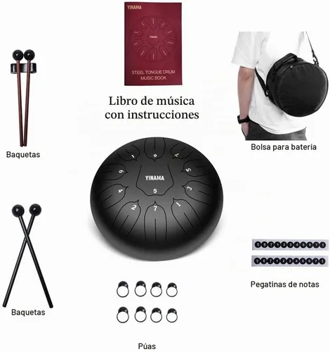 Vista 4 de Instrumento de percusión de tambor de lengua de acero, 11 notas, 10 pulgadas, negro