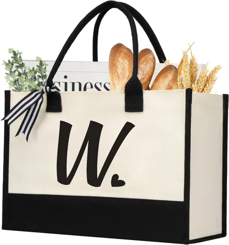 Vista 33 de shenee Initial Canvas Tote Bag, Personalized Beach Bags Gift for Women