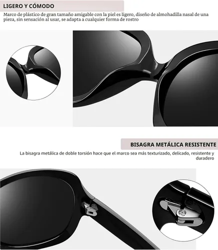 Vista 4 de Joopin - Gafas de sol polarizadas grandes y modernas para mujer, lentes de sol de conducción, UV protectoras, grandes B01-negro/Negro