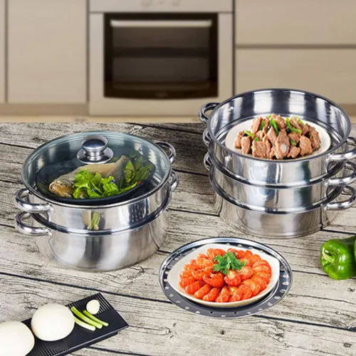 Vista 5 de BESTonZON Olla de estofado Alimentos Práctica olla de vapor olla olla olla con tapa cesta acero inoxidable Alimentos Cocinar Cocinar
