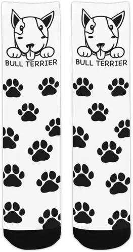 Vista 2 de Calcetines para mujeres y hombres Bull Terrier con estampado de patas de perro en blanco y negro diseño novedoso para el trabajo gimnasio fitness