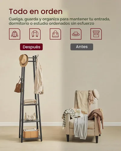 Vista 5 de VASAGLE Perchero independiente, árbol de pasillo con 4 estantes