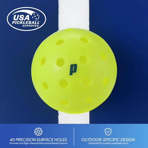 Vista 2 de Prince - Paquete de 12 pelotas de pickleball para exteriores, aprobadas por USAPA, 40 agujeros