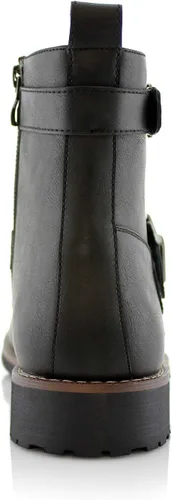 Vista 5 de Polar Fox Botas de ingeniero para hombre Botas de tobillo estilo motocicleta con correas de hebilla y cremallera lateral 1. Negro.