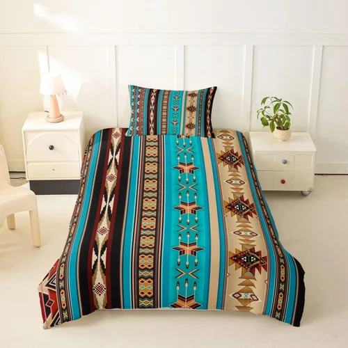 Vista 14 de Erosebridal Juego de funda de edredón estilo bohemio occidental tamaño individual, diseño de vaca atrapasueños del suroeste, juego de ropa de cama