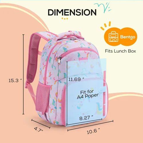 Vista 7 de mommore Mochila para niños con múltiples compartimentos, Unicornio, Mochilas de viaje