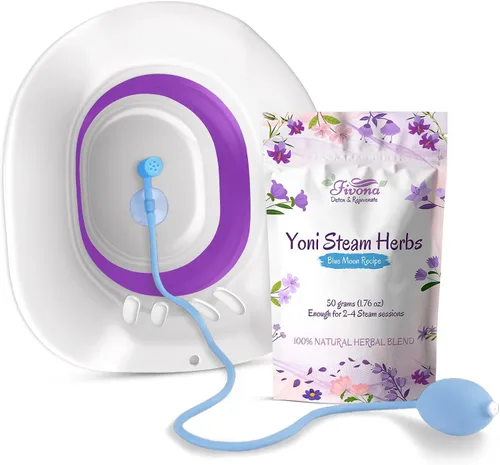 Vista 9 de Kit de vaporización yoni 2 en 1 FIVONA sobre el asiento del inodoro con hierbas de vapor V Receta Luna Azul para desintoxicación, limpieza