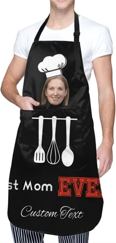 Vista 2 de Delantal personalizado para hombres y mujeres, delantal ajustable unisex con bolsillos, delantales personalizados para cocinero y chef