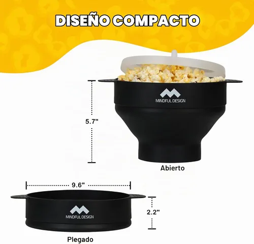 Vista 5 de El original Mindful Design - Palomitero plegable para microondas, recipiente de silicona, sin BPA y apto para lavavajillas (Negro)