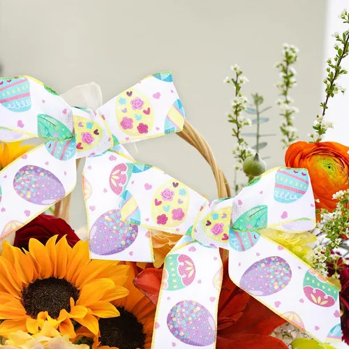 Vista 6 de Easter Wired Edge Ribbon 2-inch Broad 5-Yard Roll Spring Fabric Ribbon for Wrapping, Craft Making, and Holiday Decorations
