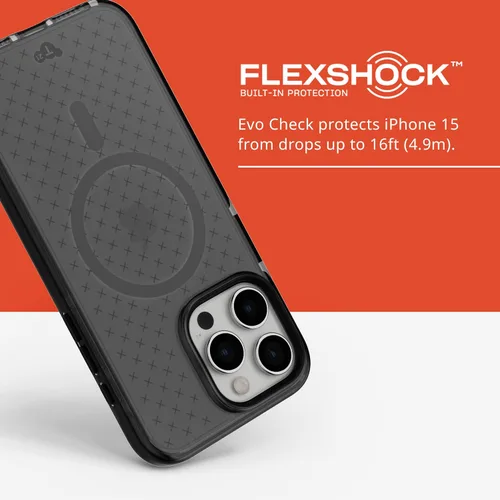 Vista 4 de Tech21 Evo Check - Funda para iPhone 15 Pro Max, compatible con MagSafe, funda de protección contra impactos, color ahumado/negro