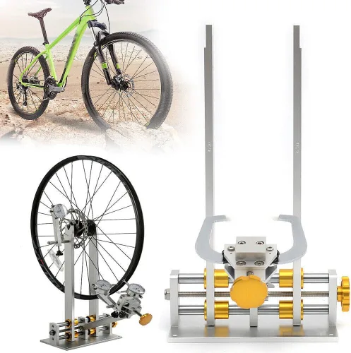 Vista 2 de Soporte de rueda de bicicleta, plataforma de reparación de mantenimiento de cubo de bicicleta+herramienta mecánica para ruedas de 10" a 29