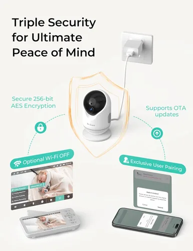Vista 5 de Dr.Care VistaView Lite Smart WiFi Baby Monitor - Pantalla dividida 720P de 4 pulgadas y control de aplicación de cámara 1080P, alertas