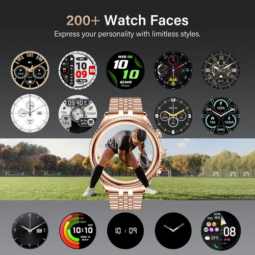 Vista 8 de Reloj inteligente de lujo de alta gama para hombres, esfera giratoria (bisel de corte de hacha) smartwatch, pantalla AMOLED de 1.32 pulgadas Dorado