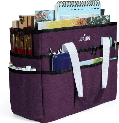 Vista 17 de JJRING Bolsa organizadora de manualidades, organizador de arte con múltiples bolsillos, bolsa de costura beige para arte, manualidades, álbumes