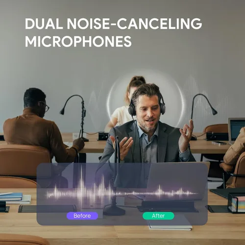 Vista 2 de Auriculares USB con micrófono Yealink UH37, auriculares con cable con micrófono de cancelación de ruido para computadora PC portátil teléfono VoIP