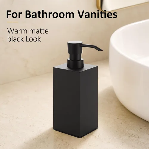 Vista 2 de BGL Black Soap Dispenser for Kitchen & Bathroom, Modern Square Liquid Hand Soap Pump, Rustproof Matte Black Lotion Dispenser with Non-Slip Bottom