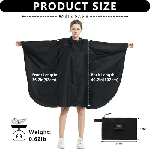 Vista 2 de AIMLYXEE Poncho de lluvia impermeable ligero reutilizable con capucha bolsillo para actividades al aire libre de adultos