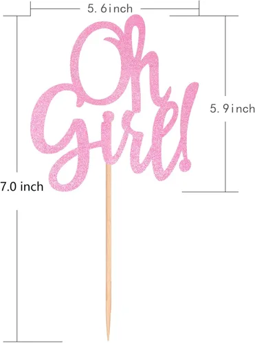 Vista 4 de Decoración de pastel rosa con purpurina de Oh Girl, decoración de pastel de baby shower para It'a A Girl Baby Shower Baby Shower Cake Party