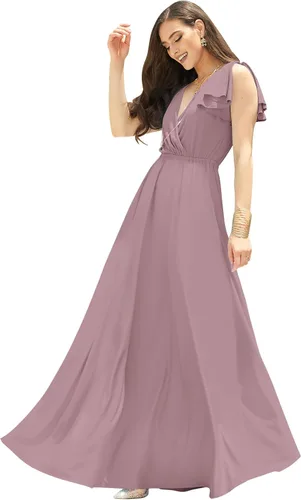Vista 19 de KOH KOH Vestido largo maxi para mujer 2025 con cuello en V, sin mangas, con volantes, para dama de honor, baile de graduación Negro