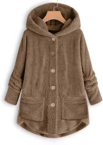 Vista 3 de QUFECH Abrigos de invierno para mujer, abrigo de invierno de felpa de manga larga, abrigo cálido con capucha para mujer, 2022