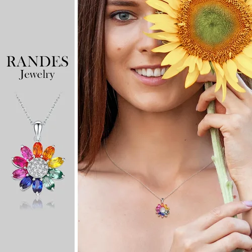 Vista 2 de RANDES Collares de girasol para mujeres, adolescentes y niñas, delicado colgante de plata de ley 925 You're My Sunshine, joyería de girasol
