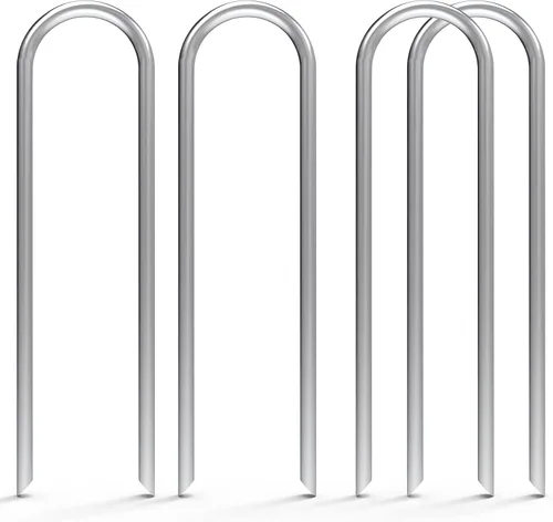 Vista 8 de MySit Paquete de 80 estacas de jardín de 4 pulgadas, estacas de riego por goteo galvanizadas en forma de U, estacas de tierra para manguera