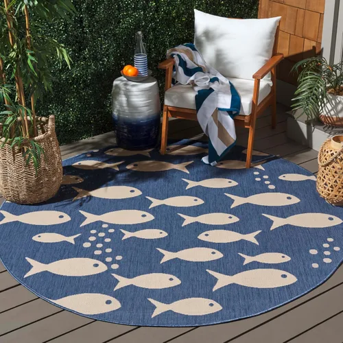 Vista 37 de SAFAVIEH Alfombra lavable para exteriores, colección Patio de 2.3 x 12 pies, color azul y beige, no desprende pelusa y fácil de limpiar, ideal
