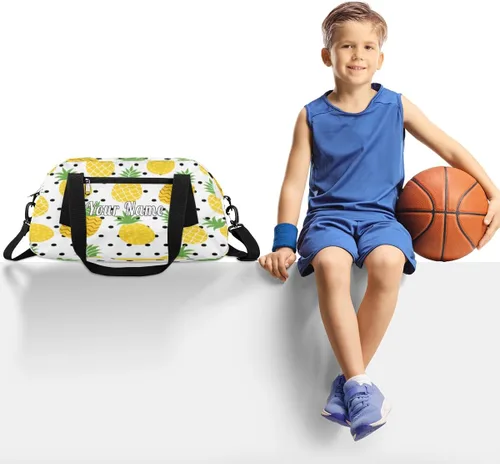 Vista 2 de Bolsa de lona personalizada para niños, patrón de flor de arándano y fresa, bolsa de gimnasio deportiva personalizada para niños y niñas, bolsas