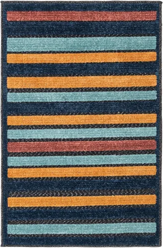 Vista 3 de Unique Loom Belize Outdoor Collection - Alfombra rectangular de 2 x 3 pies 1 pulgada, color carbón y azul claro