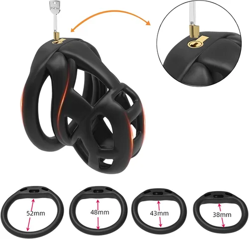 Vista 5 de Nueva jaula de castidad 3.0 dispositivo de castidad masculina con 4 anillos jaula de castidad masculina jaula de resina jaula de castidad jaula