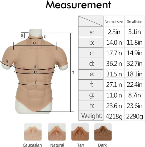 Vista 6 de ROANYER Traje muscular de silicona para hombre, realista, pecho de silicona masculino, vientre muscular falso, para cosplay transgénero