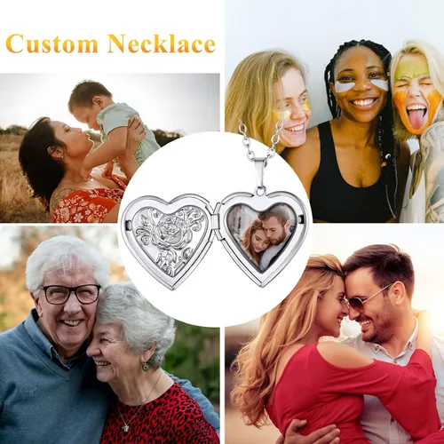 Vista 4 de Supcare Collar con medallón de alas de ángel con imagen de recuerdo personalizado, regalo de recuerdo para mujeres (paquete de regalo)