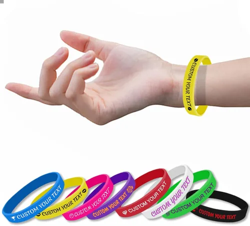 Vista 6 de Pulseras de silicona personalizadas Pulseras de goma de aduana a granel para eventos con texto de logotipo, pulseras personalizadas, regalos