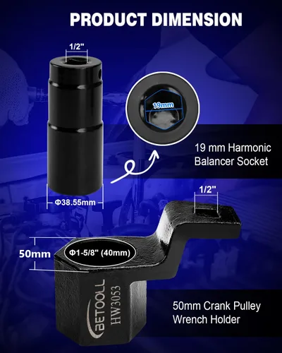 Vista 3 de BETOOLL Juego de llaves de sujeción de llave de manivela de 0.748 in y llave de cigüeñal de 1.969 in compatible con motores Honda y Acura