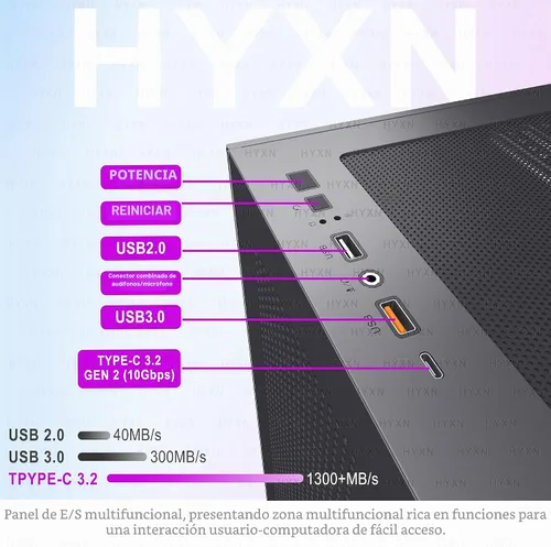Vista 11 de H1 HYXN - Funda para PC, 7 ventiladores Infinity Mirror PWM ARGB preinstalados, carcasa de computadora ATX Mid Tower, funda de PC