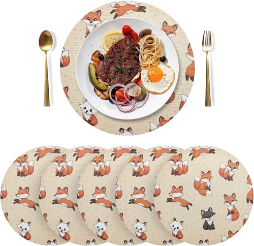 Vista 3 de Cute Cartoon Fox Beige PVC Plate Mat, Washable Heat Place Mat for Kitchen one sizex1