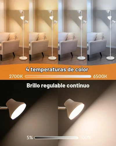Vista 5 de SIBRILLE - Lámpara de pie LED, lámpara de pie moderna de 36W con control remoto y táctil, 4 temperaturas de color, lámpara de pie con 3 luces